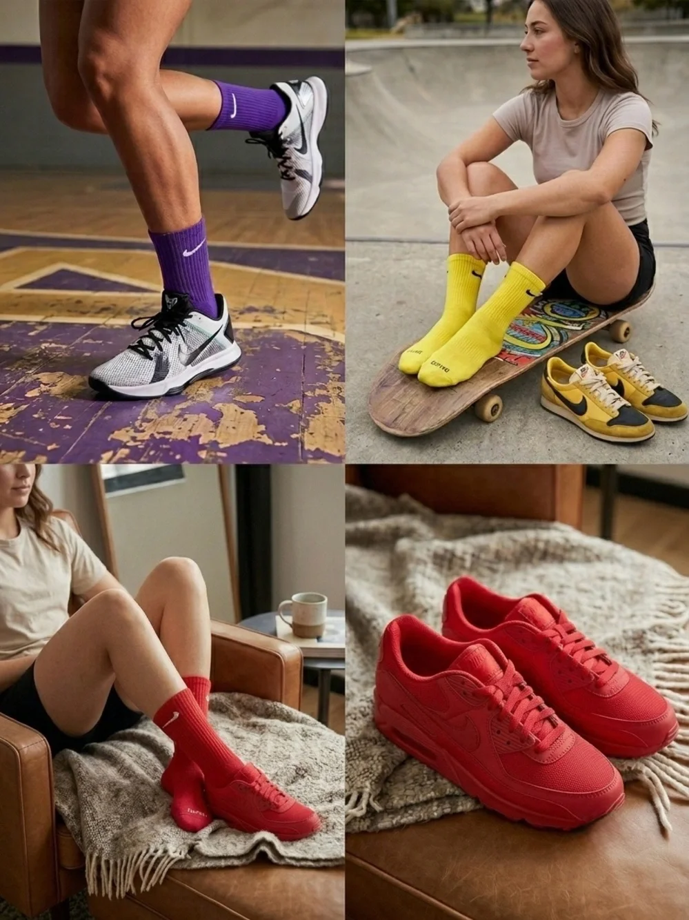 Nike Everyday Dri-FIT Everyday Crew Socks - 3 Pair Bundle – Purple, Yellow, Red